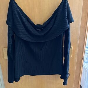 silence + noise Black Ribbed Off-Shoulder Top